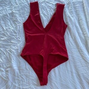 Free people Red v from and back bodysuit